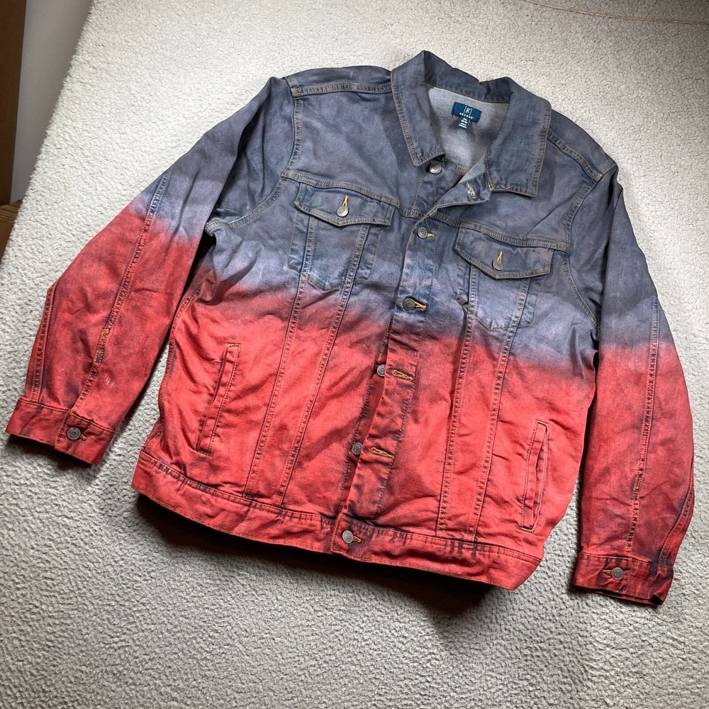 George Trucker Jacket Men's 2XL Blue Red Urban Street Wear Y2K Grunge Skater‎